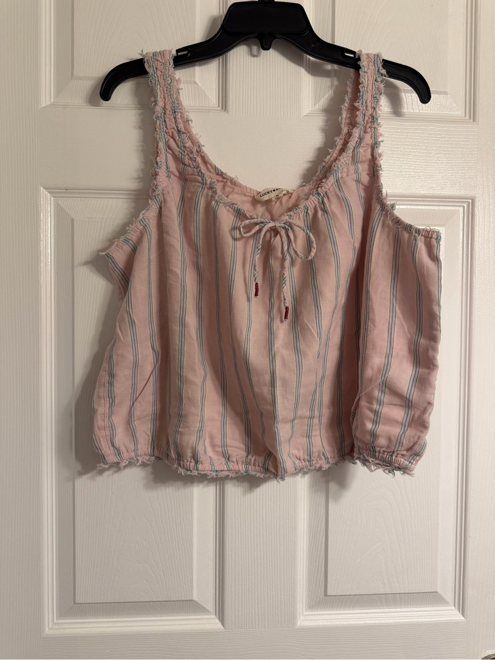 Lucky Brand Pink and Blue Striped Cold-Shoulder Tank
